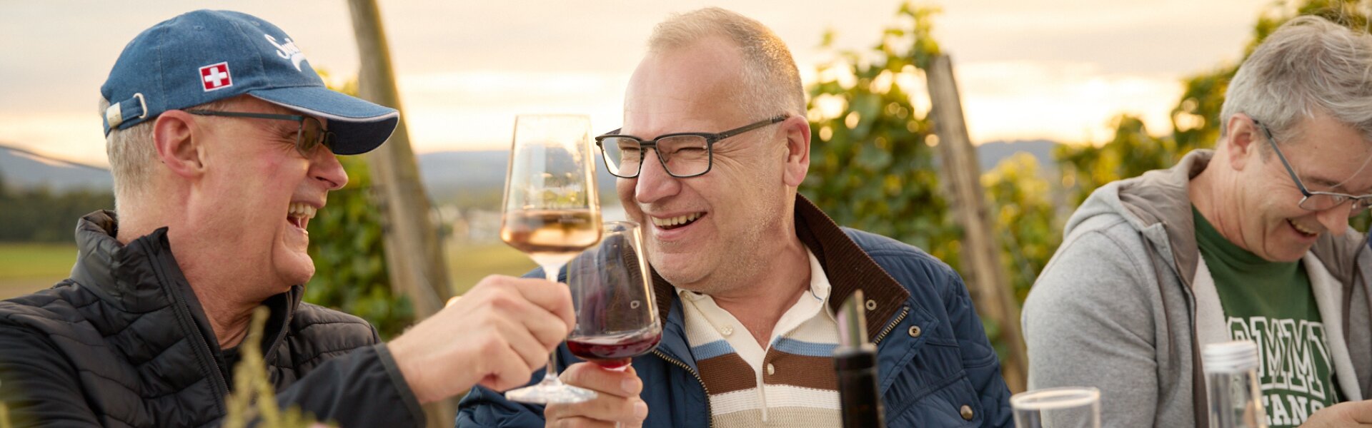 Freunde stossen mit Wein an